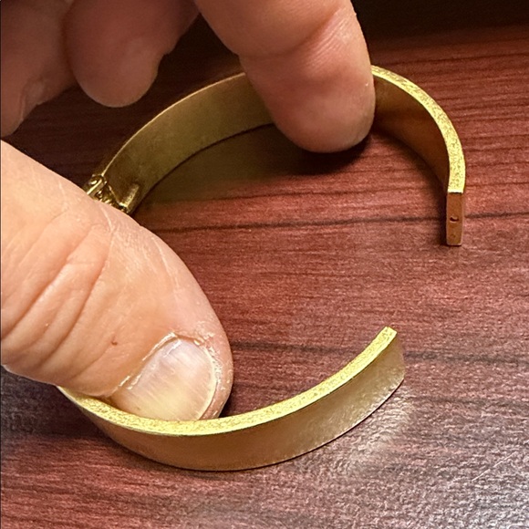 Madewell Gold-Tone (Brass) Hinged Bangle Bracelet with Turquoise Enamel Inlay - Picture 5 of 7